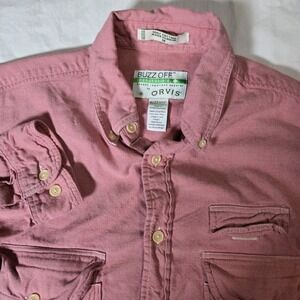 Orvis Hiking Shirt‎ Mens Medium  Buzz Off Outdoor Cotton Long Sleeve Button-Up